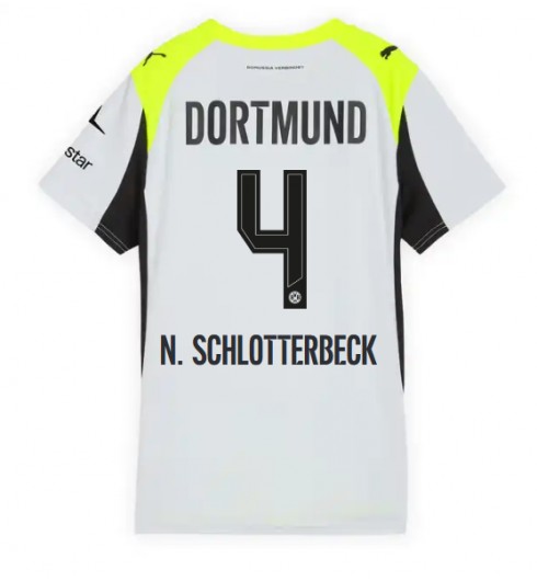 Borussia Dortmund Nico Schlotterbeck #4 Bortedrakt Dame 2025-26 Korte ermer Borussia Dortmund Nico Schlotterbeck #4 Bortedrakt Dame 2025-26 Korte ermer